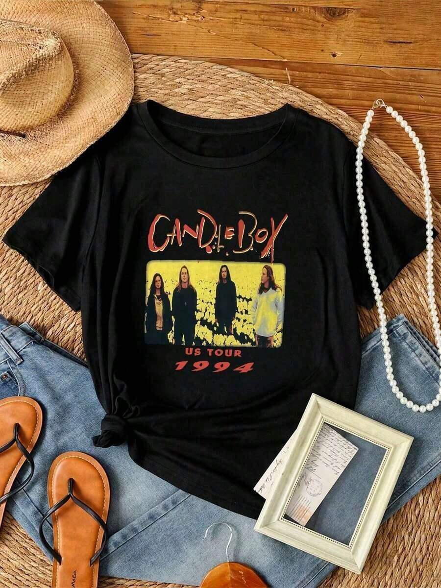 Camiseta de Mujer con Estampado 1994 Candlebox US Tour, Vintage de Doble Cara, 100% Algodón, Tallas S-5XL, 103187, Camiseta Fresca de Verano, Estilo Unisex - Negro - Ver 1