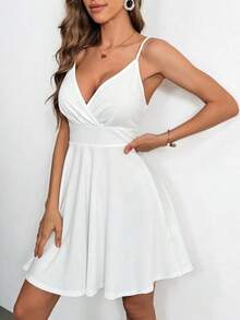 Vestido de tirantes unicolor fruncido - Blanco - Ver 4