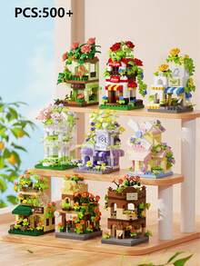 Spring Breeze Store Building Block Set, DIY Greenhouse Model, Stress Relief Building Blocks, Assembly Blocks, Creative Desktop Display Art Decoration, Suitable For Small Gifts And Parties. Halloween, Christmas, Back To School Season, Multiple Holiday Gifts - Multicolor - View 13