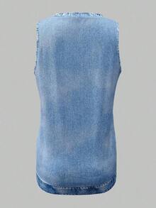 Camiseta de tirantes casual y versátil de unicolor y cuello redondo para mujer - Multicolor - Ver 2