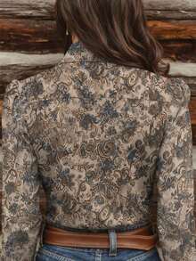 Camisa de moda casual de estilo retro bohemio con estampado, de manga larga, adecuada para uso casual, vacaciones y temporada de verano, elegante parte superior para primavera - Multicolor - Ver 2