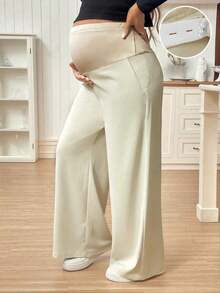 Pantalones casuales de unicolor con bolsillo para mujeres embarazadas, para uso diario - Albaricoque 2 - Ver 7