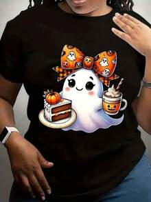1pc Camisetas para mujer,Camisetas Para Hombre,cuello redondo,estilo urbano juvenil,estilo streetwear,diseño de moda callejera,ideal para uso informal diario - Negro - Ver 1