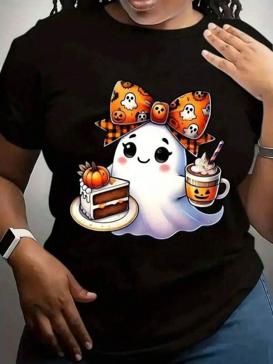 1pc Camisetas para mujer,Camisetas Para Hombre,cuello redondo,estilo urbano juvenil,estilo streetwear,diseño de moda callejera,ideal para uso informal diario - Negro - Ver 1