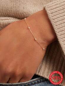 1pc Elegant 925 Sterling Silver Zirconia/Pearl Bracelet, Women's Bracelet, Waterproof And Adjustable, Perfect Jewelry Gift For Her - Gold - View 7