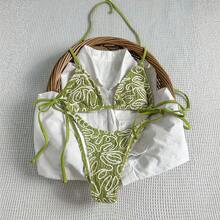 Nuevo traje de baño con tela floral, bikini sexy con lazo, traje de baño de dos piezas fresco y elegante para mujer. - Verde - Ver 1