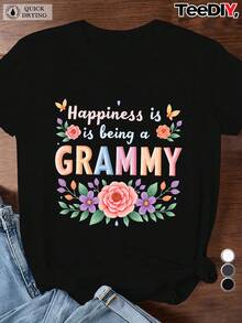 Women's Happy Grandma Colorful Geometric Pattern T-Shirt - Short Sleeve, Round Neck, Casual Wear, Suitable For All Seasons, Machine Washable, Vibrant Design For Everyday Wear (Pink/Blue/Yellow) - A Very Distinctive Printed T-Shirt / Unisex Style / Suitable For Both Men And Women / Wrinkle-Resistant / Breathable - 黑色 - 查看 1
