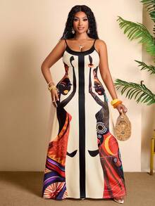 BIUBIU Vestido de mujer talla grande sin espalda con tirantes finos, túnica larga de tela de punto con diseño africano elegante para fiestas - Albaricoque - Ver 6