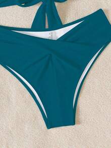 Swim Mod Conjunto de bikini de tirantes cruzados con envoltura de playa y soporte push-up para el verano - Azul - Ver 9