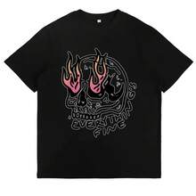 Camiseta Gráfica para Mujer con Estampado de Calavera Llamativa, Estilo Oversized, Streetwear Gótico Punk Y2K, de Algodón Suave, Cuello Redondo, Manga Corta, Casual, para Verano, Conciertos, Festivales, Regalo, Top. - Blanco - Ver 5