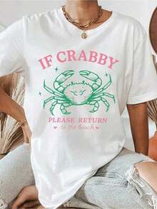 Talla Grande - Talla Grande - SI ESTÁS MOLESTO, POR FAVOR REGRESA A LA PLAYA - Camiseta Crab Beach, Divertida Camiseta de Verano Estilo Bohemio, Regalo para Mejor Amiga _0635 Cómoda y Vibrante, Camiseta de Diseño Retro, Adecuada para Mujeres - Camiseta Casual de Manga Corta para Mujer, Talla Estándar, Camiseta Básica - Blanco - Ver 7