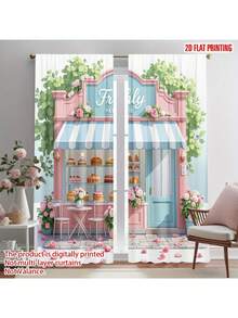 2pcs Freshly Patisserie Bakery Scene 2D Flat Print Party Curtains - 100% Polyester Light-Blocking Machine Washable Rod Pocket Curtains For Spring Celebrations, Easter, Birthdays, Weddings - Vibrant Bakery Artwork With Pastel Colors, Versatile Home Decor, Festive Decorations, Whimsical Design, Easy Maintenance, Decorative Drapes, DIY Enthusiasts, 2D Flat - Nhiều màu - Xem 5