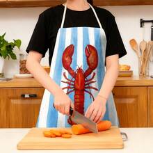1pc, Home Decor, Lobster Pattern Print Apron, Sleeveless, Neck Strap Design, Suitable For Cooking, Baking And Entertainment, Perfect For Home Dining, Parties, Outdoor BBQ Parties, Baking Apron|Bright Apron|Polyester Apron|Print Apron - Multicolor - View 2