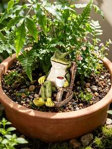 Miniature Frog Garden Statue Gifts Home Decorations Fairy Garden Accessories Outdoor Cute Frog Decor Art Housewarming Gift For Patio, Yard, Lawn Ornament, Cute Animal Ornament, Suitable For Home, Garden, Office Desk Decoration - A - View 1