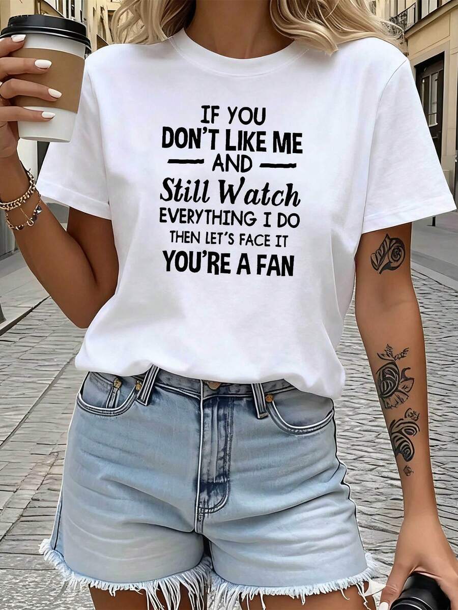 Camiseta de Mujer con Estampado Divertido 'Eres Fan', Estilo Atrevido y Juguetón, Manga Corta, para Salidas Diarias y Reuniones con Amigos, Camiseta Casual para Mujer - Blanco - Ver 1