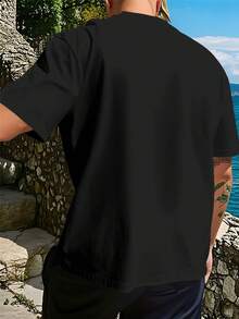 Comfortable, Unisex, Casual Men's Sports T-Shirt, Solid Color Print T-Shirt, Creative Style T-Shirt, Athletic T-Shirt. Elegant Party Outfit, T-Shirt For Elegant Ladies, Blouses Suitable For Curvy Women, Casual Wear, Cool And Sweat-Free Summer Clothing, Fun Letter Print. - 黑色 - 查看 2