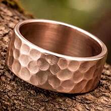 Cincin Geometris Lingkaran Bertekstur Minimalis, Hadiah Perhiasan untuk Pesta Hari Valentine, Unisex - Mawar - View 9
