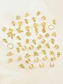 47件金色蝴蝶、玫瑰、蝴蝶结和叶子发圈 – 优雅可调节发箍，浪漫波西米亚风发饰，适合脏辫和编发 - 金色 - 查看 3