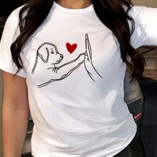 Printed Pajama T-Shirt, Cute Dog Print T-Shirt, Women's Round Neck Short Sleeve Top, Women's Casual Summer Printed T-Shirt, Loungewear - 白 - 查看 2