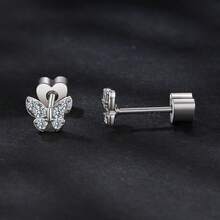 Bông tai hình bướm bằng bạc Sterling 925 BAMOER đính đá Moissanite, kiểu dáng đinh tán vặn sáng bóng, món quà sinh nhật/Lễ tình nhân hoàn hảo dành cho phụ nữ. - MSE090 - Xem 5