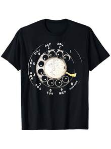 Sommer Vintage Rotary Telephone Dial Graphic Shirt Nostalgic Retro 80s 90s Design With Rotating Telephone Numbers From 0 To 9, Durable Heat Transfer Print, Relaxed Fit, Short Sleeves, Crew Neck, Loose And Comfortable Fit. - Back - View 6