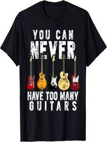 Camiseta retro con estampado de guitarra, estilo urbano unisex para verano, camiseta divertida, camiseta estampada, camiseta para mujer. - Negro - Ver 1