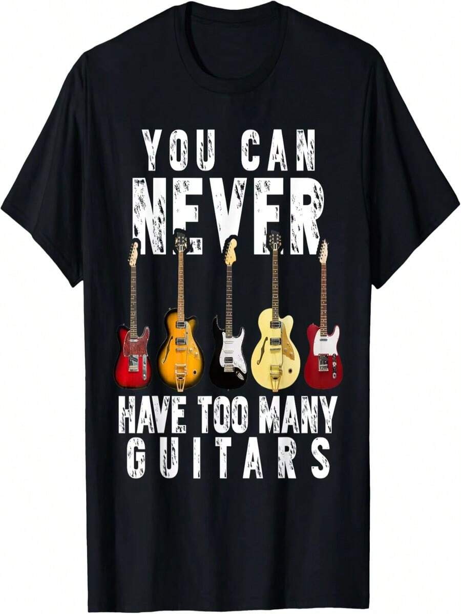 Camiseta retro con estampado de guitarra, estilo urbano unisex para verano, camiseta divertida, camiseta estampada, camiseta para mujer. - Negro - Ver 1