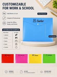 [Custom] 5pcs/Set Thick A4 Solid Color Polypropylene Document Folders With Snap Closure, Waterproof File Storage Bags For Storing Exam Papers, Archives Etc., Suitable For Students Back To School And Office Use, School File Folders - Multicolor - View 4