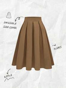 Falda plisada casual para mujer, versátil para primavera y otoño - Caqui - Ver 9