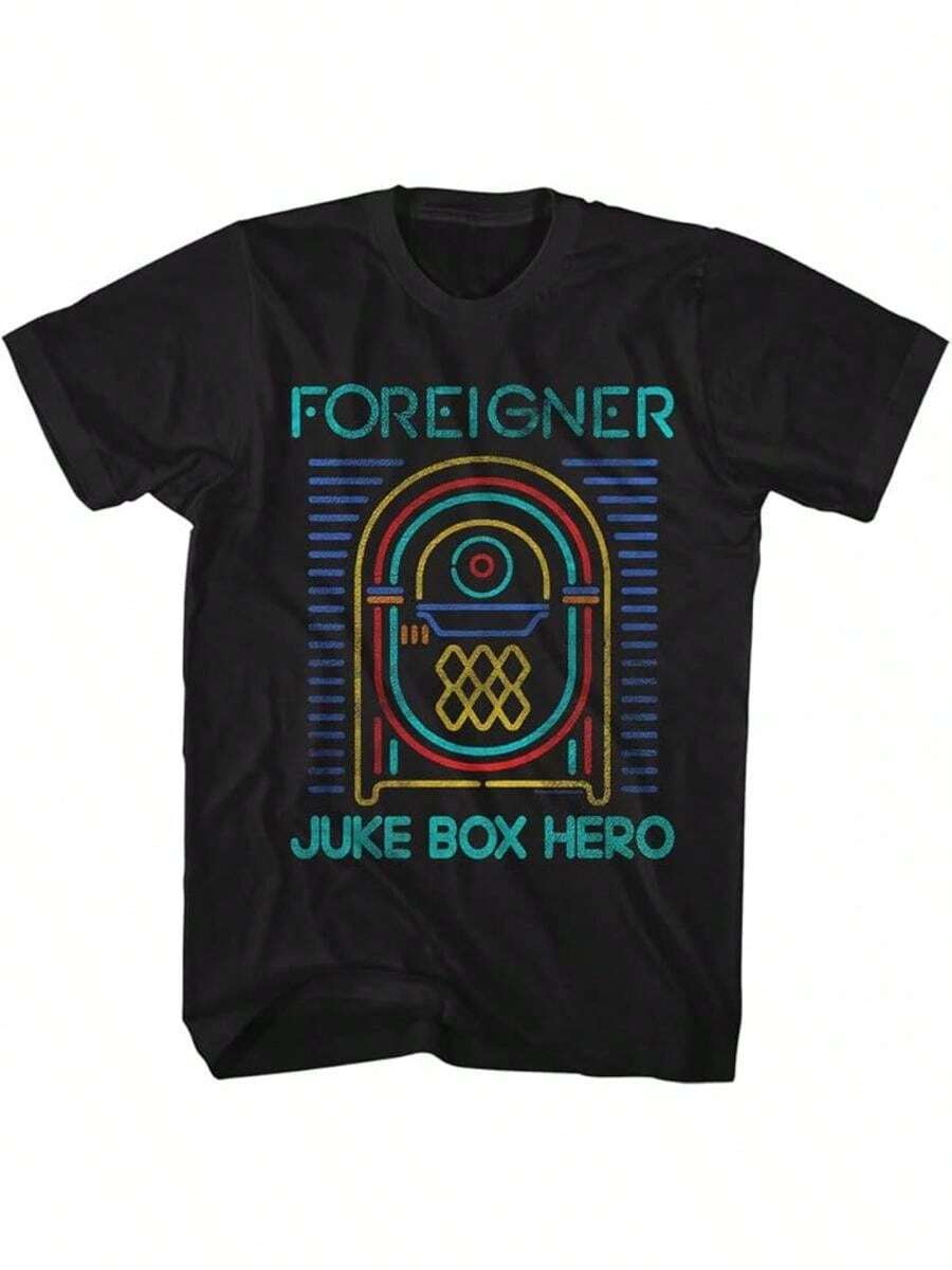 A Vintage Graphic Tee For Men Featuring A Foreign Rock Hero - Made With A Crew Neck And Short Sleeves, Designed In An 80s Rock Style, This Black Band T-Shirt Is Perfect. - 黑色 - 查看 1