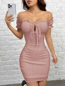 Vestido ajustado de punto con hombros descubiertos - Rosa vieja - Ver 5