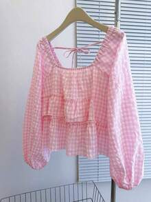 Blusa con volantes en el bajo, nueva llegada de otoño para mujer - Rosa Pálido - Ver 4