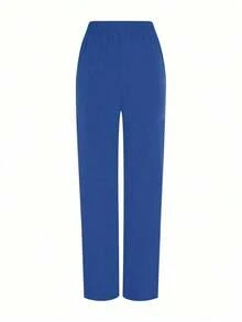 Conjunto de uniforme de pijama de unicolor con parches, cuello en V y manga corta - Azul 2 - Ver 3