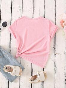 Short-Sleeved T-Shirt With Round Neck And Cartoon Print For Young Girls - BLACK AND RED - View 2