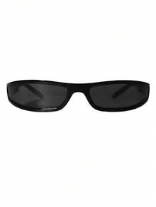 1pc European & American Y2K Small Frame Futuristic Narrow Frame Fashion Glasses, Personalized Glasses For Women - Bright Black Frame Gray Film - View 5