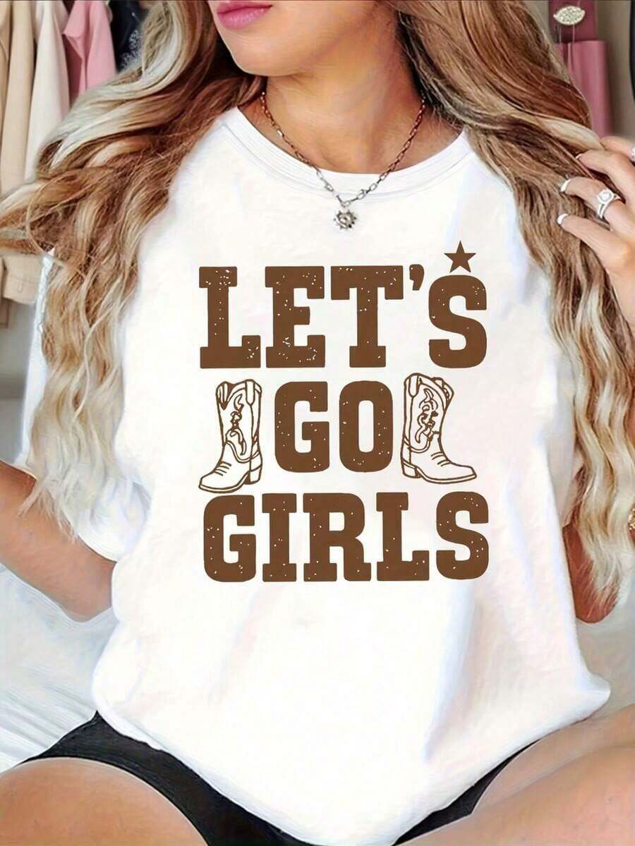 1 Piece Women's T-Shirt With "Power Western" Text, Casual Round Neck For Women, Ideal For Sister Gatherings, Everyday Wear, 180g 100% Cotton - 白色 - 查看 1