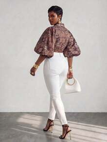 Blusa suelta y elegante con botones delanteros y estampado total para mujer - Multicolor - Ver 2