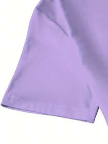 Talla Grande, Camiseta Casual de Manga Corta con Cuello Redondo y Estampado de Frutas Naranjas con Hojas para Mujer de Talla Grande - Morado - Ver 3