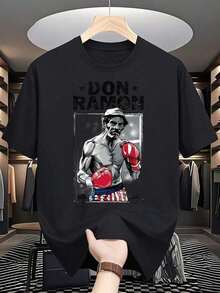 Camisetas para Hombre, Camisetas para Hombres, Ropa de Hombre, Camisetas para Hombres, Ropa, Imagen de Camiseta Don Ramón Boxer 180G Blanca y Negra, Patrón de Impresión Retro de Boxeo, Impresión de Alta Calidad, Cuello Redondo, Ajuste Holgado Básico, para Hombres y Mujeres, Transpirable, Versátil, Lavable a Máquina, Cómoda, Talla S ~ 3XL, Diario, Casual, Deportiva, Esencial para el Verano. playera de hombretops sudaderas para mujerLoose, casual and versatile top T-shirt - Negro - Ver 1