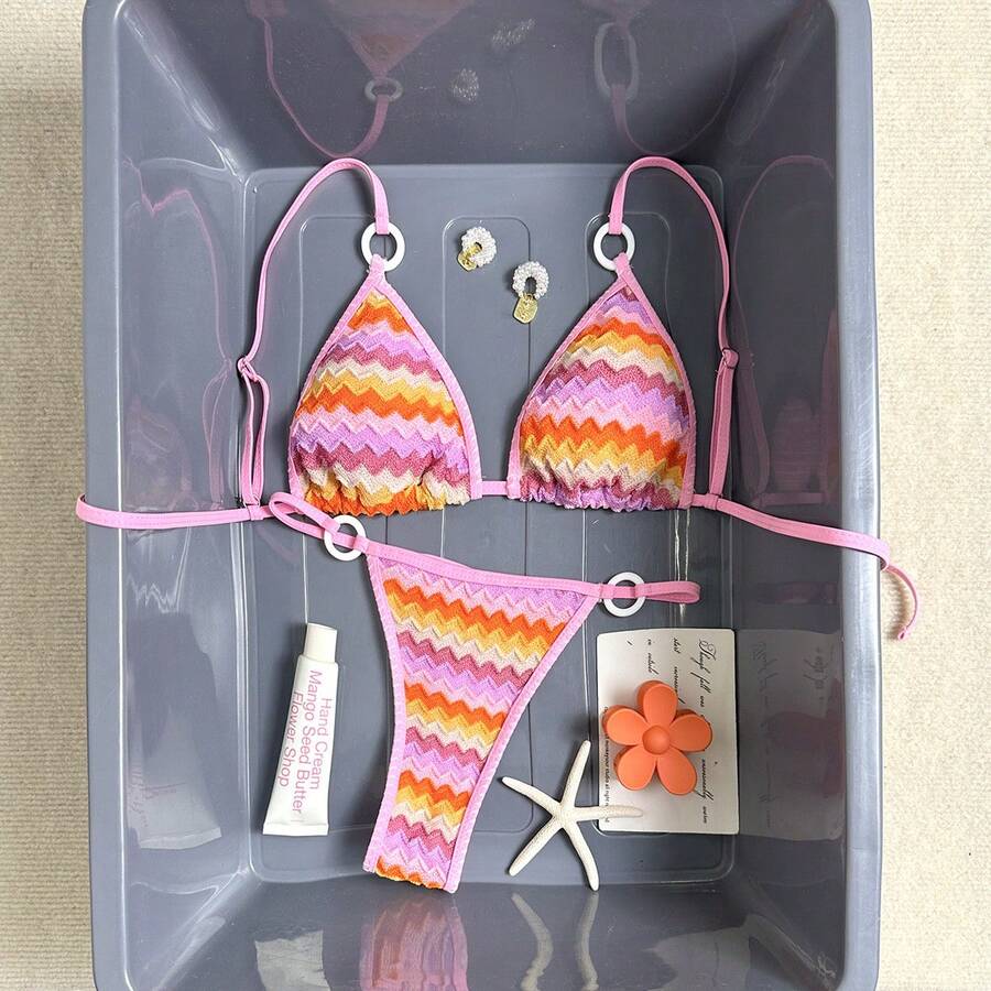 New 2026 Gradient Striped Bikini For Summer Beach Holidays - 424 Pink - View 1