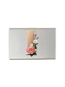 Red Flowers And Gold Letters A-Z Initial Pattern Slim Card Case Minimalist Aluminium Metal Wallet RFID Privacy Protection Credit Card Holder ID Business Card Pouch Portable Card Organizer Thin Metal Purse Multifunctional Card Storage Box For Daily - Multicolor - View 15