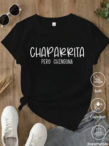 180 g Hecho en México, Moda Primavera/Verano 2026 Camiseta de manga corta, Estampado de dibujos animados, Estilo para parejas, Ropa interior/exterior, Cuello redondo informal para la oficina, Top unisex de una pieza - Negro - Ver 2