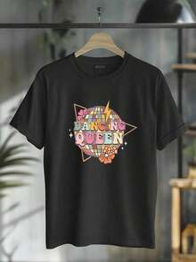 Camiseta 100% Algodón Disco Queen Dance Mom Vintage Dancing 70s para Mujer y Hombre, Camiseta Gráfica de Cuello Redondo, Moda Clásica para Vacaciones de Verano - Negro - Ver 6