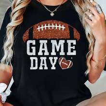 Camiseta Gráfica para el Día del Partido de Fútbol Femenino - Top Casual de Manga Corta con Cuello Redondo y Estampado de Fútbol y Corazón, Ajuste H-Line para Tailgating, Fiestas y Atuendos Informales - Ropa Cómoda y Transpirable para Fanáticos del Fútbol Americano - Lavable a Máquina para Primavera/Verano con Diseño Vibrante y Ajuste Relajado - negro - Ver 10