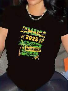 Camiseta de poliéster Jamaica Memories, ligera y duradera, con un ajuste cómodo, adecuada para fiestas en la playa, eventos de verano, restaurantes o para uso casual en la sala de estar. - Negro - Ver 12