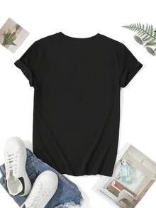 Women's T-Shirt, Perfect For Holidays, Day Of The Dead, With Colorful Skull And Flower Print - Casual Short Sleeve Crew Neck T-Shirt For Women, Going Out Clothes - 黑色 - 查看 6