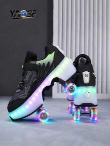 YAOSF Upgraded High-End Roller Skates - Wheels Light Up When Skating, One-Button Four Wheels Retractable, Fashion Luminous Roller Skates For Kids & Teens - Black - View 12