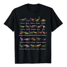 Alfabeto de dinosaurios, animales dinosaurios, camiseta para fans de dinosaurios prehistóricos, camiseta de manga corta con lindo estampado de dinosaurios - Negro - Ver 2