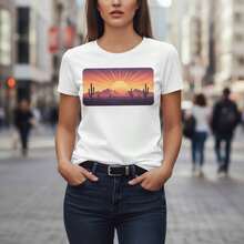Ropa Curvy En Oferta Y  Retro Sunset Mexican Desert Tee - Vintage 80S Style Landscape GraphicCamisetas Para Mujer Y2K - Blanco - Ver 1