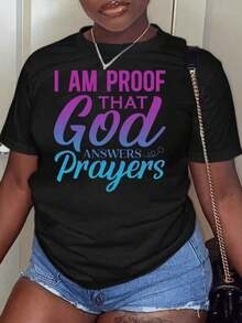 Camiseta Vintage para Mujer con la Frase "Dios Responde a las Oraciones" - Fe Cristiana - "Soy la prueba de que Dios responde a las oraciones. Puedo hacerlo todo en Cristo." - Camiseta de manga corta, cuello redondo, suave y casual, ideal para la iglesia, atuendo informal de verano. - Negro - Ver 8